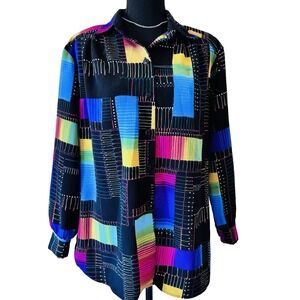 Vintage Maggie Sweet Abstract Colorblock Button Shirt Made in USA Size Medium